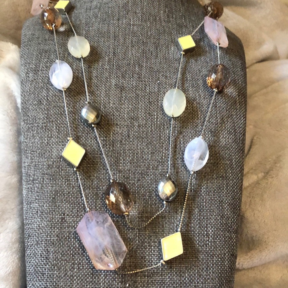 New York brand long chain necklace with acrylic beads and bracelet.
